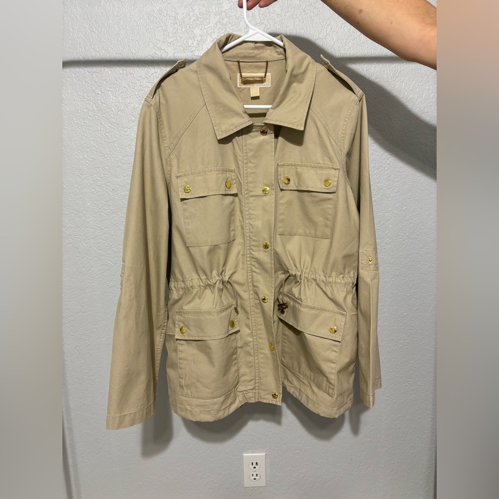 Michael Kors Womens Tan Utility Safari Cinch Waist Jacket size XL